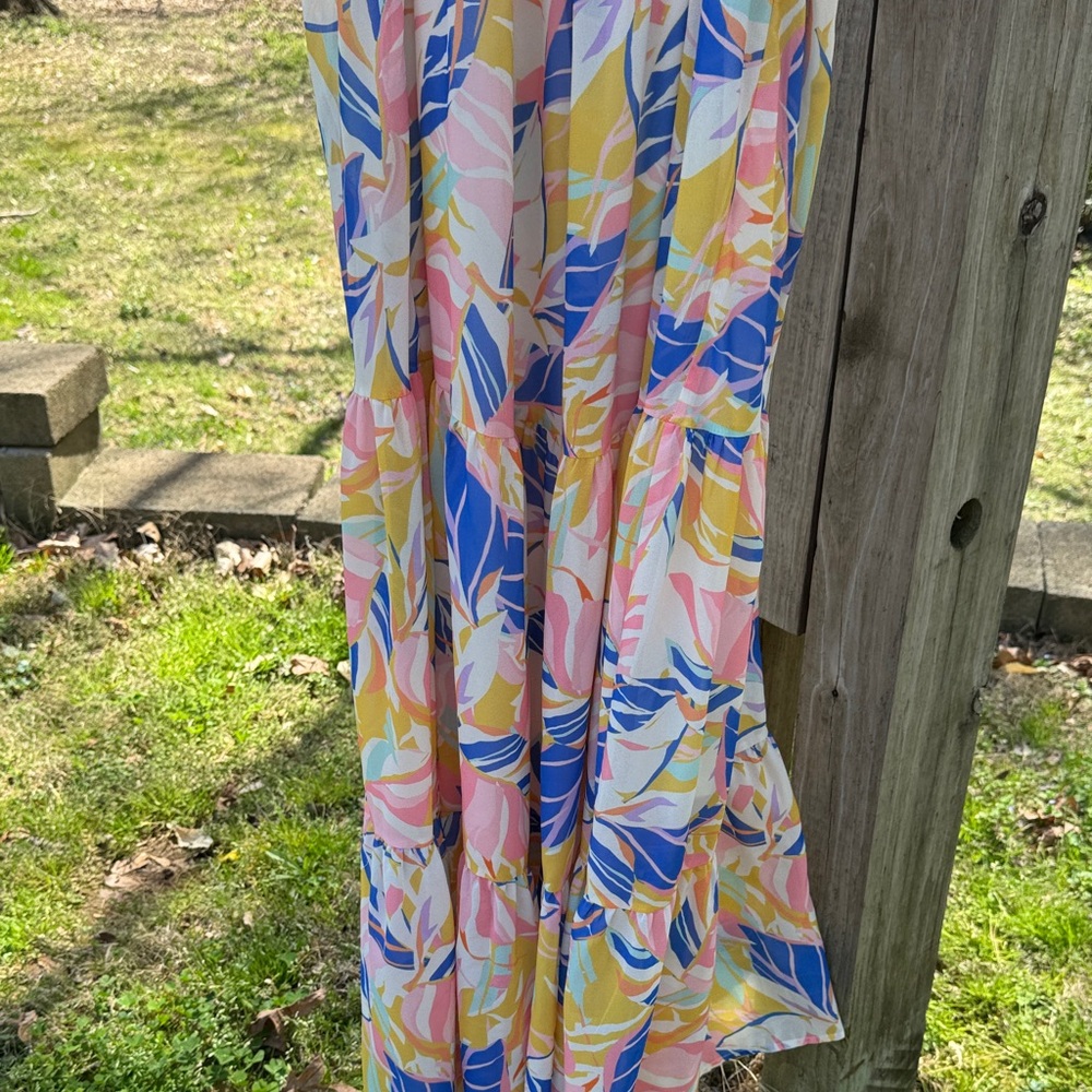 vestique Pink, Blue, Yellow & Cream Ruffle-Top Dress - Picture 7 of 9